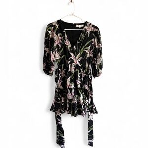 Borgo de Nor Anita Mini Dress Black Lily Print, Size 10